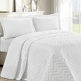 BYSURE 3 Piece Stitch Quilt Set King Size (White, 106x96), Lightweight Chevron Coverlet, All Season