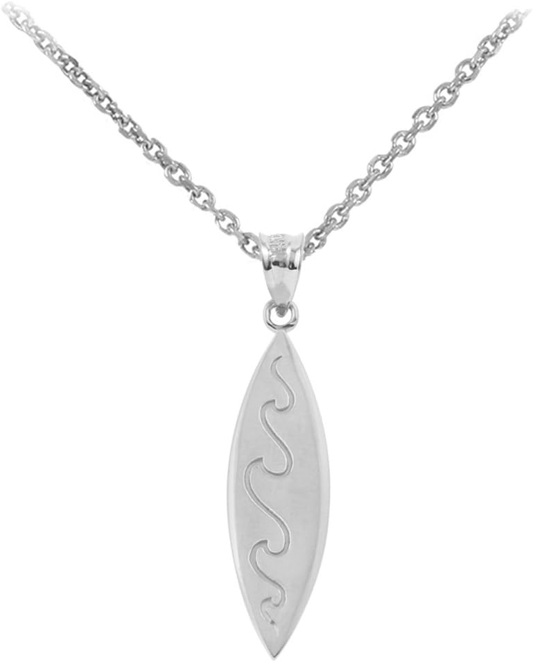 Fine 925 Sterling Silver Ocean Waves Surfboard Pendant Necklace