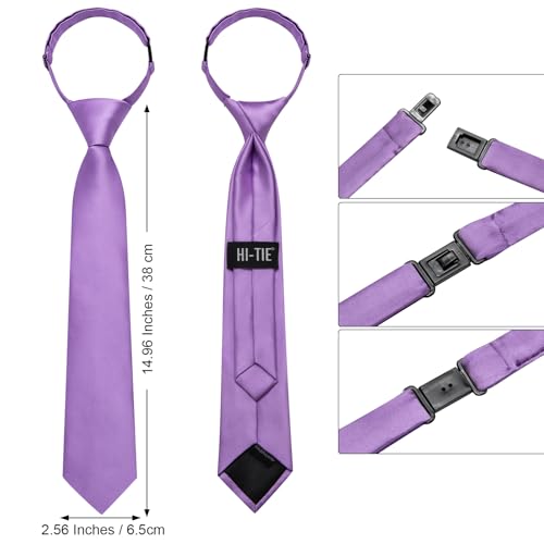 Image of Hi-Tie Pretied Boys Ties Solid Color Kids Adjustable Necktie Lapel Pin Clip Set Age 8-12 Wedding School Graduation