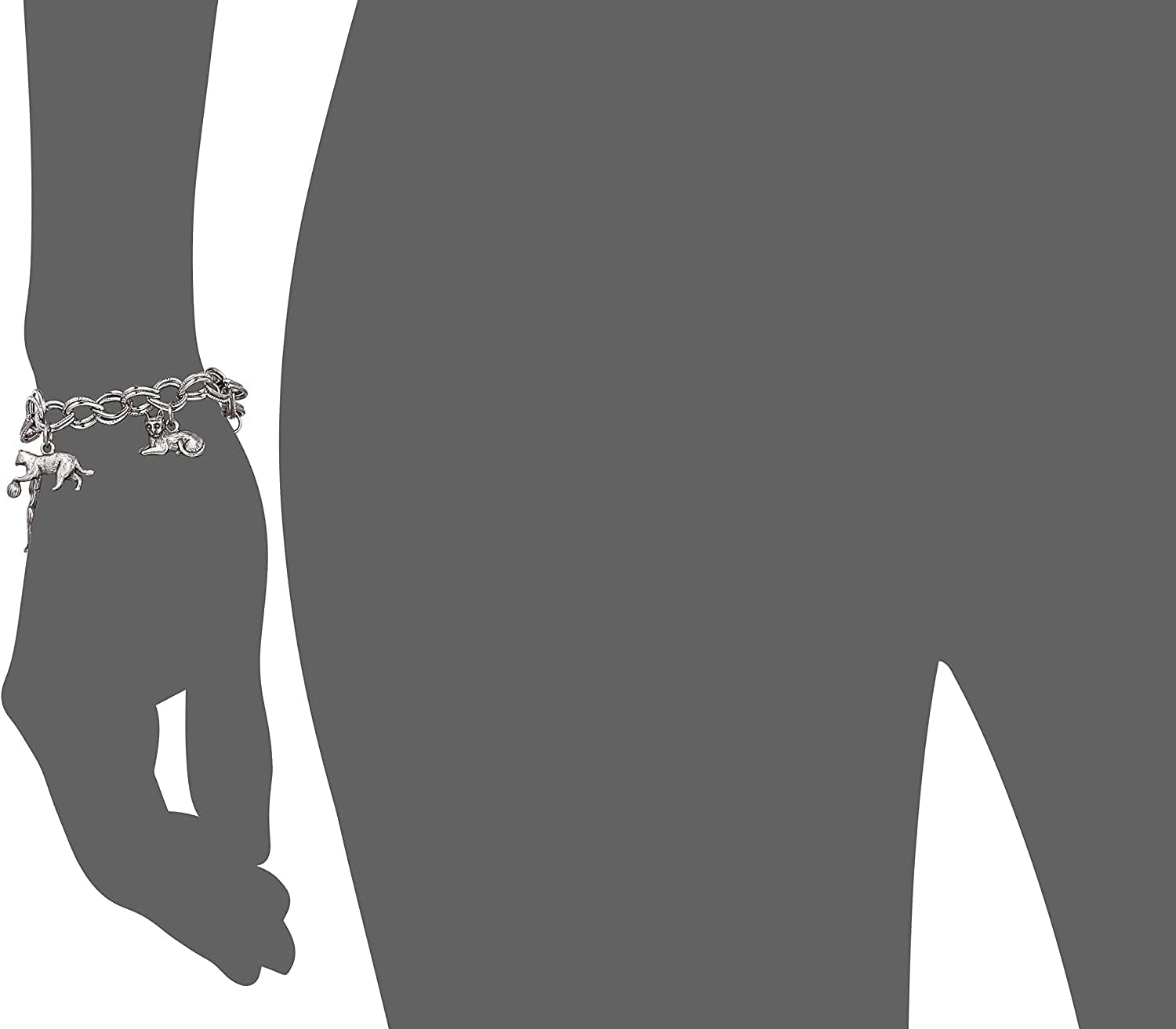 1928 Jewelry Women's Pewter 6 Cat Charm Bracelet, Silver, One Size