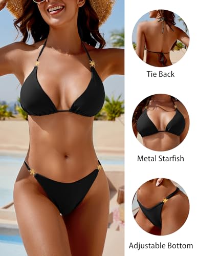 Image of Zuvebamyo Women's Two Piece Bikini Sets Sexy Halter Ring Swimsuit Triangle String Cheeky Bathing Suit