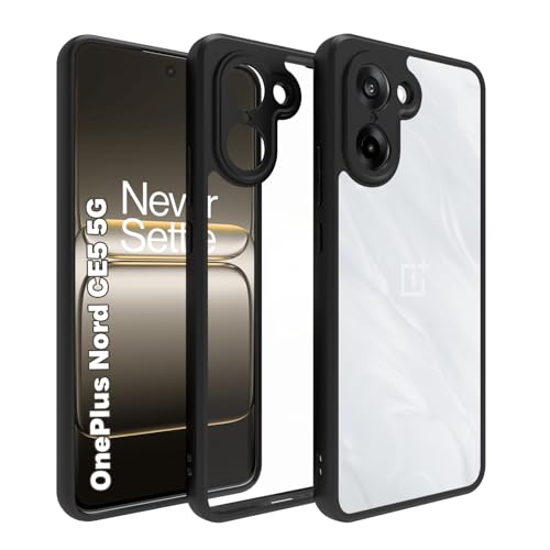 Image of RIGGEAR Shockproof Sleek Hybrid Armor Back Cover Case for OnePlus Nord CE5 / Nord CE 5 5G (Clear PC and Black TPU Bumper)