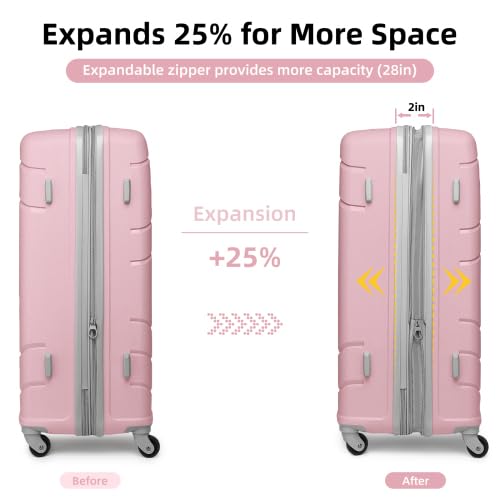 Luggage Sets 5 Piece, Expandable Luggage Hardside PP Suitcase Sets with Spinner Wheels TSA Lock, Lightweight Rolling Suitcase for Men and Women (Pink)3