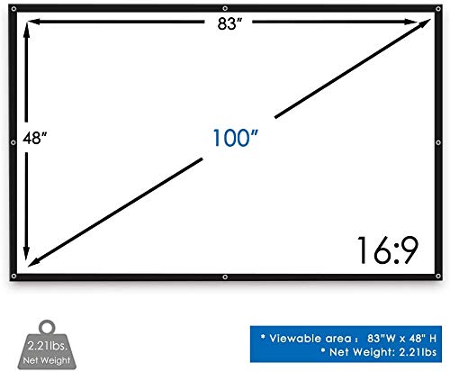 ARTSEA 100Inch Projector Screen - Outdoor Projection Screen Portable Projector and Screen Indoor 4K HD 16:9 Video Widescreen Movies Screen for Home Theater