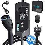 EVPEIWE Type 2 EV Charger 10A/15A EV Charging Cable with Australian 15A Plug/10A Adapter Adjustable Current Portable Type 2 Charger for Tesla BYD MG All IEC-62196 EVs, Black/5M