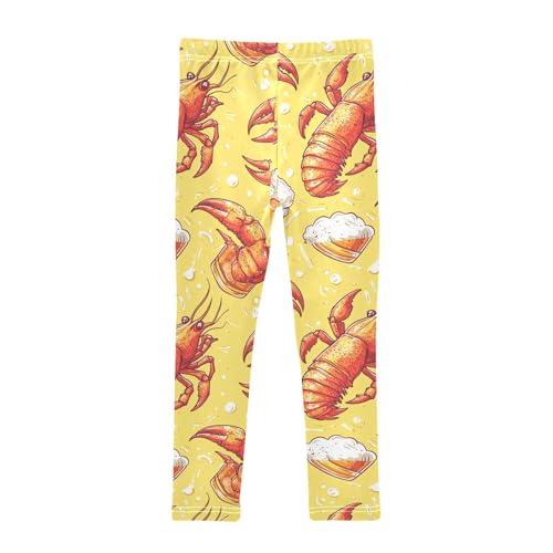 Boccsty Crawfish Lobster Beer Yellow Watercolor Girls Leggings Kids Yoga Pants Dance Active Tights 4T2