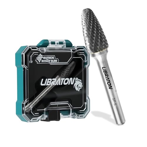 Libraton Carbide Burr Bit SF-5, Double Cut Die Grinder Bits 1/4' Shank, Tungsten Carbide Burr Set for Metal Steel, Deburring Carving Polishing, Rotary Tool Bits Protective Storage Case
