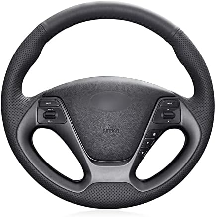 PONSNY Black Genuine leather Car Steering Wheel Cover Suitable for Kia K3 2013 K2 2015 Ceed Cee'd 2013 Cerato 2013-2015(Black Thread)