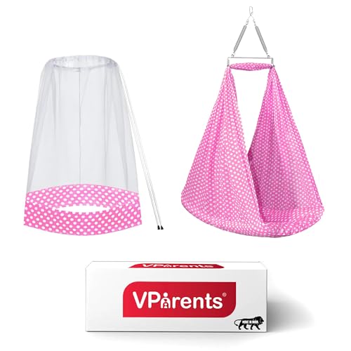 Image of Vparents Sleeping Essentials Set Mosquito Net & Spring (Pink) | Window Stand not Included, Polka Dots