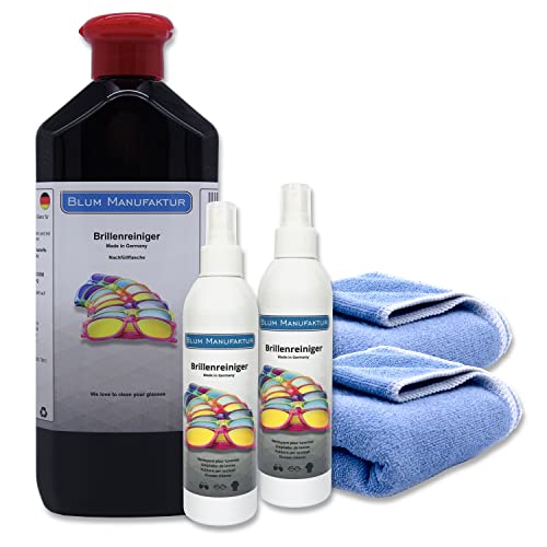 Blum Manufaktur - 2 x 30 ml de nettoyant pour lunettes + 500 ml de nettoyant pour lunettes + 2 chiffons en microfibre 30 x 30 cm Cover