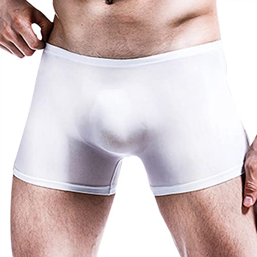 qudang Calzoncillos tipo bóxer para hombre, de seda helada, de malla, elásticos, transpirables, sin costuras, retro, Blanco, XL