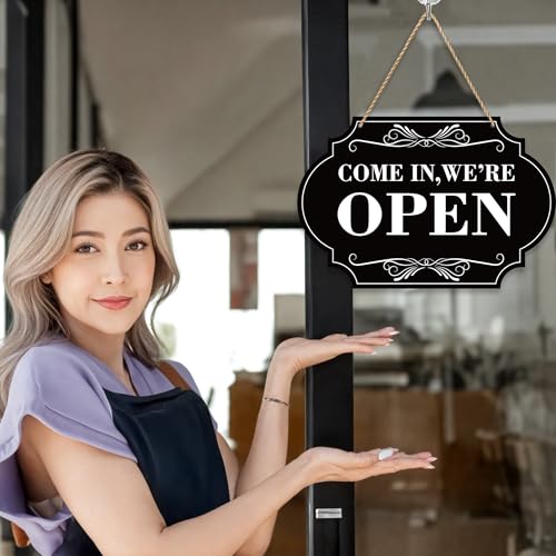 Open Closed Signs for Business, 11x8 Waterproof Double Sided Come In or Closed Hanging Sign with Rope, Business Open and Closed Hours Sign for Stores Restaurants Bars Shops Door Window（with a rope） - Thumbnail 7