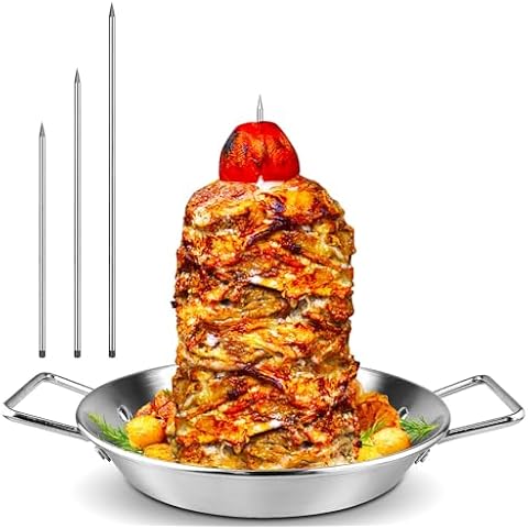 Al Pastor Skewer for Grill -Vertical Barbecue Stand Al Pastor,with 3 Removable Spikes (8"/10"/12"), Suitable for Kebabs, Shawarma, Gyros, Tacos al Pastor, Shawarma Skewers，Smoker Oven，BBQ Dishes. Cover