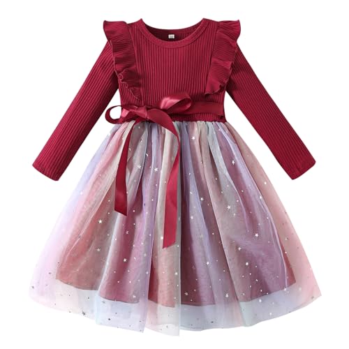 NARPLO Toddler Girls Dresses Tulle Long Sleeve Ruffle Baby Fall Winter Fashion Casual Toddler Dresses for Girls