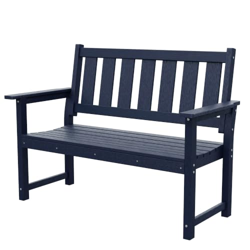 Image of 50 inch Poly Lumber HDPE Outdoor Bench 2-Person Patio Seating, Navy Blue