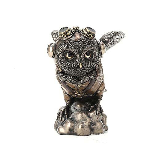 Estatua búho aviador steampunk 4 1/8 pulg Resina broncínea miniatura 2