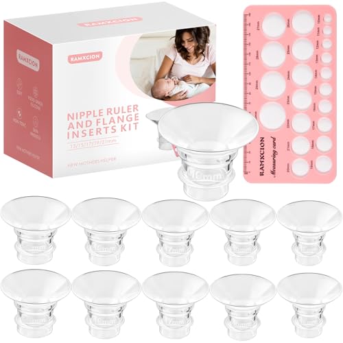 Image of Nipple Ruler, 10PCS Flange Insert 13/15/17/19/21mm for 24mm Flange/Shield of Most Pumps, Silicone&Soft Flange Size Measure Flange Sizing Kit, Breast Flange Measuring Tool Breast Pump Sizing Tool