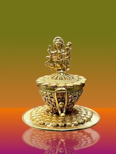 Image of Denique Brass Sindoor Box Gold Plated Sidoor Box Ganesha Idol sindoor box /Wedding Gift /Pooja Accessory /Kumkum box(Round Stand Ganesh SindurDani)