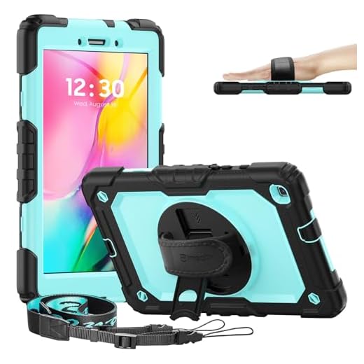 Timecity Tablet Case for Galaxy Tab A 8.0 (Only Fit SM-T290/T295/T297 2019 Release), Tablet Case Protector with Rotating Stand Screen Protector Handle Shoulder Strap, Black/Light Blue