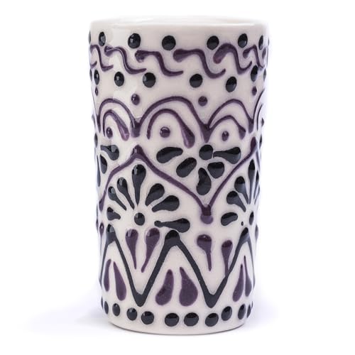 Image of Talavera Shot Glasses Set of 4 Authentic Mexican Tequila Shot Glasses - Hand-painted - 2 Oz (Black Lace)