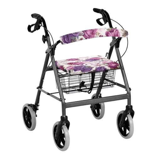 Gomyblomy Roses Rollator Walker Seat Cover and Backrest Cover Full Set Breathable Stretchy Seat and Backrest Cover for Rollator Walker Accessories for Seniors Adults