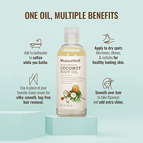 Nature Well Moisturizing Coconut Oil For Bath, Body, & Shower, Provides A Healthy & Luminous Glow With Head To Toe Hydration, Lightweight & Quick Absorption, Pack Of 2 (8 Fl Oz Each) #TOP1