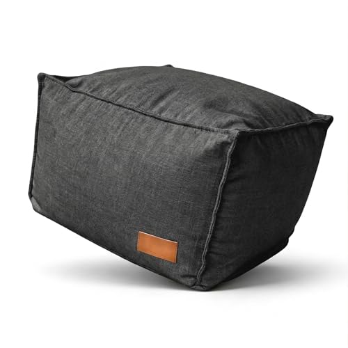 Aiire Puff con Relleno Incluido Moderno - Sillon Puf de Salon en Algodón Premium - Puffs Redondos para Habitación Juvenil o Adolescente - Puff Reposapiés Complementario [50x40x30] Negro