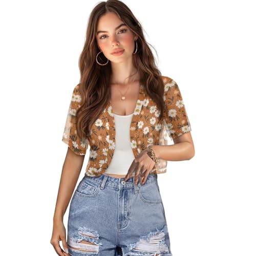 Image of Womens Short Sleeve Bolero Shrug Open Front Knit Cropped Cardigan Shoulder Cover for Dress Cute Casual Knit Cover Up
