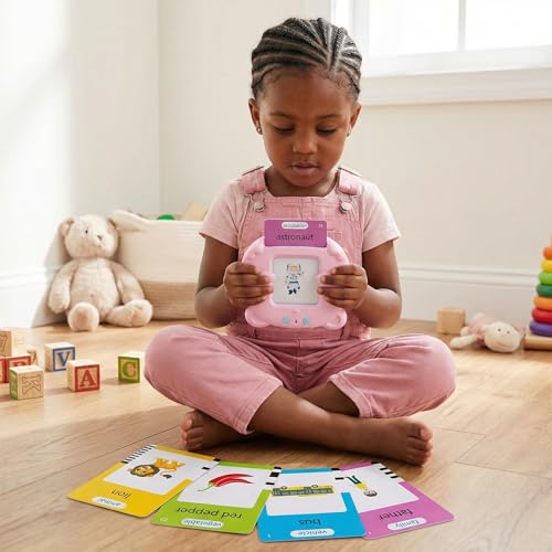 JJ JJ Technology 224 Bilingual Spanish English Talking Flash Cards, Birthday Gifts Easter Present for 2-8 Year Old Boys, Pocket Speech Therapy Toys, Portable Toddlers Toys for Ages 2-8 Kids,Pink - Image 2
