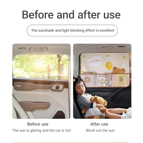 YYTQP Car Sun Shade for Window Baby, 2 Pack Full Shade Car Window Curtain with Storage Net Pocket with Suction Cups, Balloon Bear Curtain Protector from Sun Glare Heat Blocks UV Rays