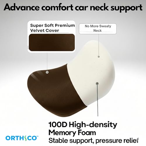 Image of ORTHICO Car Neck Rest Pillow, Pack of 2, Brown | Memory Foam, Ergonomic Design, Universal Fit, Head Support, 1 Year Warranty