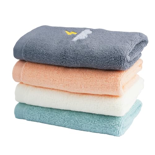 Zykra 4 Toallas para la Cara para Niños de Algodón, 4 Colores Toalla Guarderia 25x45 cm, Dibujos Animados, Toallas Pequeñas Niños Colegio Suaves, Toalla Bidet Infantil para Playa, Fitness, Vacaciones