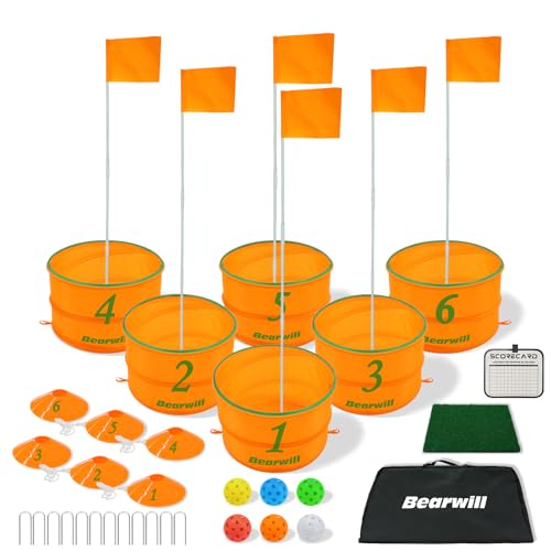 Bearwill Golf Bucket Game for Family, Adults and Kids Portable 6 Hole Golf Course with Balls and Flag, Outdoor Indoor Golf Yard Game for Park, Beach, Lawn, Camping
