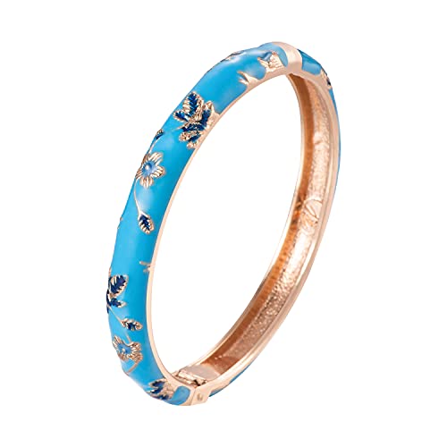 Ujoy Flowers Bracelet Multi-Colors Cloisonne Wedding Jewelry Gift Women Girls Enameled Bangles Opening Hinged 55A128 Green #TOP23