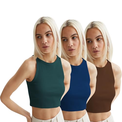 Image of KERI PERRY Tops for Women Crop Top for Women's Tank Activewear Tee Sports Western Casual Cotton Camisole Pack of 3 Combo