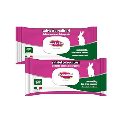 Inodorina, Salviette Funzionali Roditori, Realizzate in Tessuto Resistente, Delicata Azione Detergente, con Sostanze Naturali Biologiche, Uso Quotidiano, Camomilla, Tea Tree e Olio di Neem, 2x40 pezzi