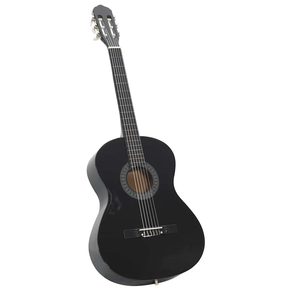 vidaXL Set de Guitarra Clásica para Principiante 12 Plazas Aficionados Instrumento Musical Acústica Óptima para Jóvenes Alumnos Negro 4/4 39"