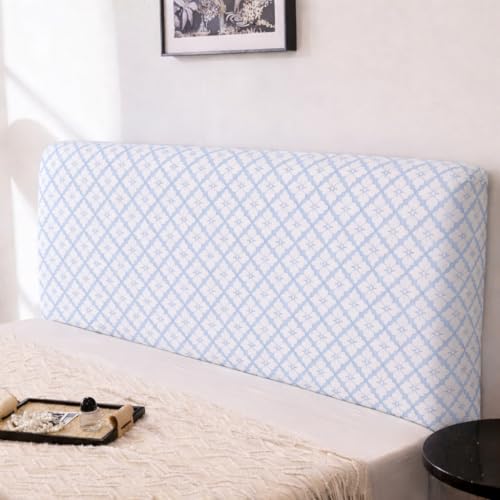 Image of HOMETHREADS 200 GSM Stretchable Jacquard Headboard Cover | Soft, Dust-Proof & Wrinkle-Resistant Bed Back Protector | Fits Leather, Wooden & Fabric Bedsides | for 6ft to 6.5ft Beds | (Blue, 178x65Cm)