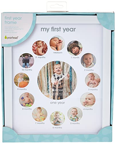 Pearhead Baby First Year Keepsake Photo Frame, White