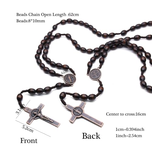 SZQCZB Wooden Rosary Beads Catholic for Men, Saint Benedict Medal and Cross - Comes in Gift Pouch and 18pcs Prayer Cards4