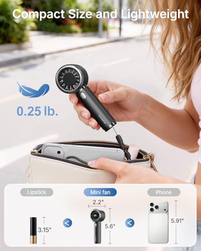 SWEETFULL Mini Fan Portable - Cute Handheld Turbo Fan with Rechargeable Battery, 5 Speeds, Small Hand Personal Travel Essentials for Women, Girls, Kids, Lash, Makeup - Black - view 1