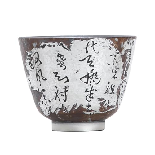 Tasse à thé poterie grossière argent fleurs rétro vintage grande personnalité rustique - 5