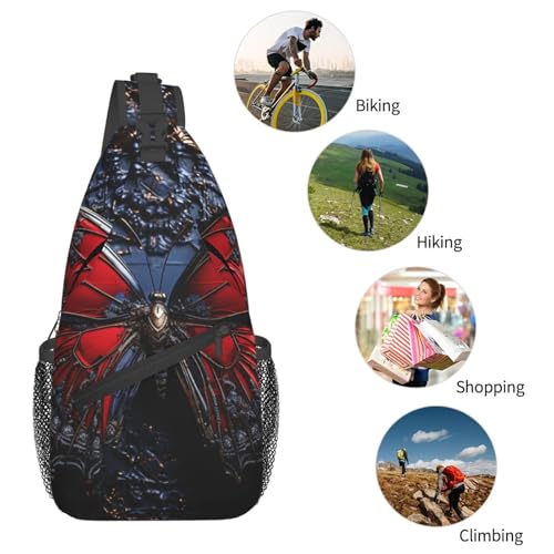 Mochila pequeña de bandolera para pecho unisex roja mariposa miniatura 6