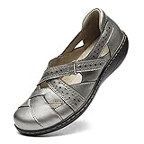 TERRIKAT Women's Casual Pewter Loafers Cute Slip On Comfort Walking Flats Leather Driving Moccasins Fashion Closed Toe Boat Shoes 11 M US 1308-Xi11