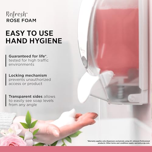 Image of SC Johnson Professional Rose FOAM Dispenser and Refill Starter Kit, Wall Mount Soap Dispenser for Hand Soap, 1 Refresh Rose FOAM Hand Wash, 1 Liter Cartridge, 33.8 fl. oz., for Professional Use Only