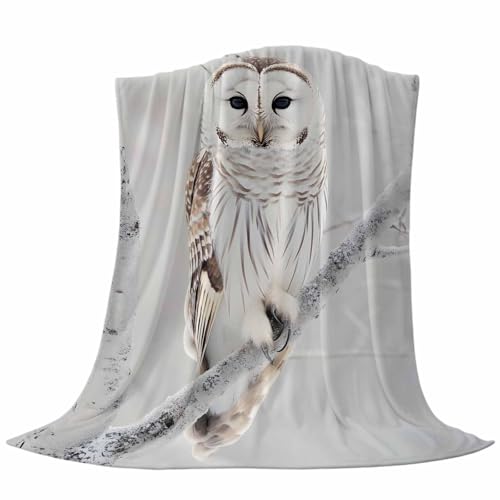 Singingin Ultra Soft Flannel Fleece Bed Blanket Cute White Owl Perch On Tree Branch Throw Blanket All Season Warm Fuzzy Light Weight Cozy Plush Blankets for Living Room/Bedroom 40 x 50 inches