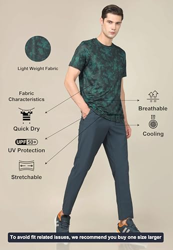 Image of TECHNOSPORT Men's Polyester Slim Fit All Over Print Crew Neck Half Sleeve T-Shirt with Technocool+,SPF50+ and Quick Dry