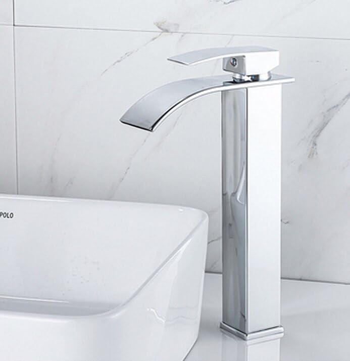 Robinet de lavabo de salle de bain chromé mitigeur eau chaude et froide en laiton