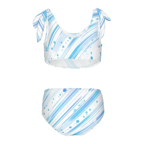 KLL Blue Stripe Girls' Two Piece Bikini Sets Quick-Dry Swimsuits Swimming Suits Adjustable Shoulder Strap2