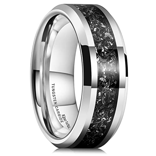 King Will Tungsten Carbide Wedding Band for Men - 8mm Silver High Polished Imitation Meteorite Fragment Inlay Wedding Ring for Daily Wear N (7)